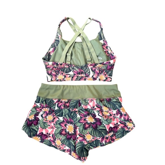 MTA Sports Two Piece Green Floral Matching Athletic Wear Set Sports bra M - Picture 2 of 7